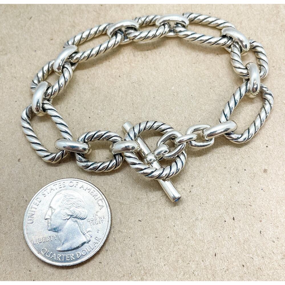 David Yurman Cushion Link Toggle Bracelet Sterling Silver Blue Sapphires 7.25" - Picture 6 of 16